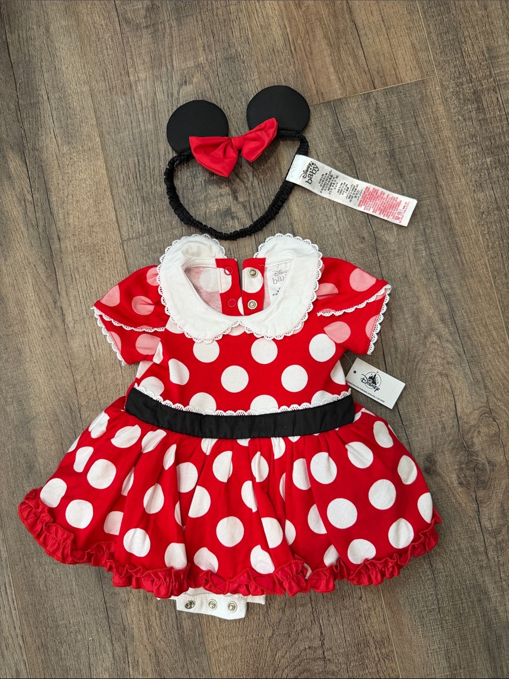 NWT Disney Red and White Polka Dot Minnie Costume Dress with Black Headband